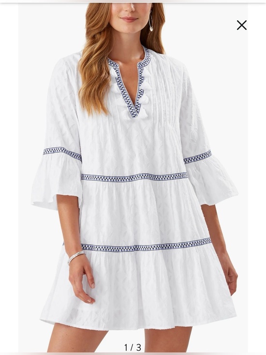 Tommy Bahama Dresses & Skirts - Tommy Bahama White Embroidered Tiered Tunic Dress with Navy Trim - medium. X